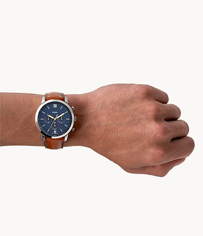 Fossil FS5453 Neutra Chrono Blue Chronograph Dial Brown Leather Strap Men's Watch - mzwatcheslk srilanka