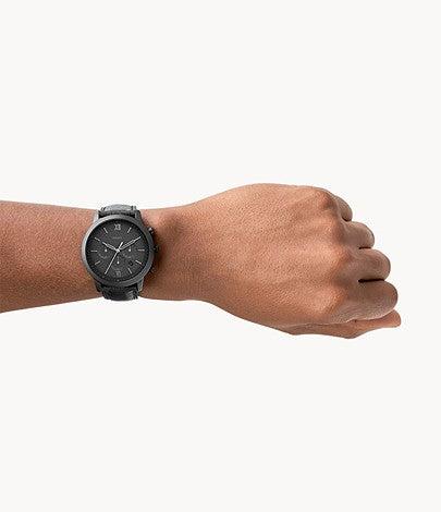 Fossil FS5503 Neutra Chrono Black Dial Black Leather Strap Men's Watch - mzwatcheslk srilanka