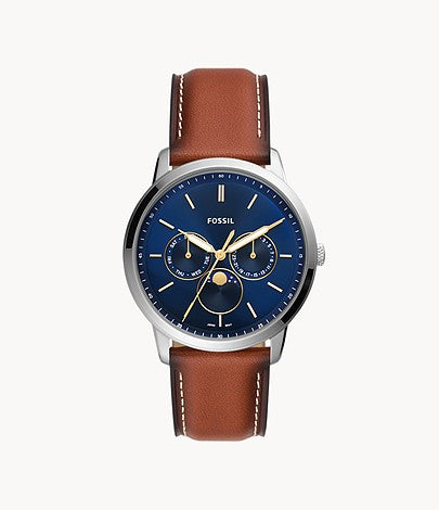 Fossil FS5903 Neutra Blue Chronograph Dial Brown Leather Strap Men's Watch - mzwatcheslk srilanka