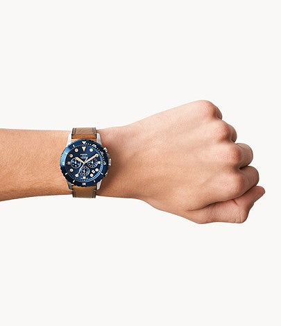 Fossil FS5914 Blue Dial Brown Eco Leather Strap Men’s Watch(AVAILABLE ONLINE) - mzwatcheslk srilanka