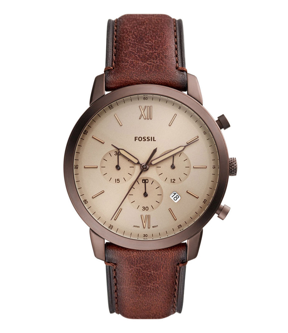 Fossil FS5941 Neutra Beige Chronograph Dial Brown Eco-Leather Strap Men's Watch - mzwatcheslk srilanka