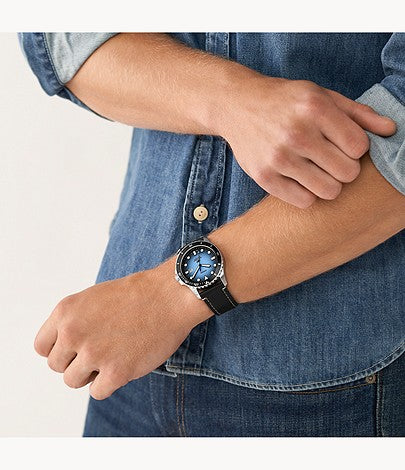 Fossil FS5960 Blue Dial Black Eco Leather Strap Men’s Watch - mzwatcheslk srilanka