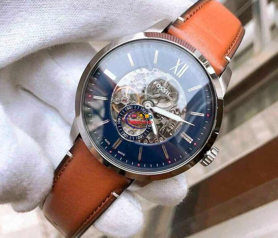 Fossil ME3154 Townsman Automatic Blue Open Heart Dial Brown Leather Strap Men's Watch - mzwatcheslk srilanka