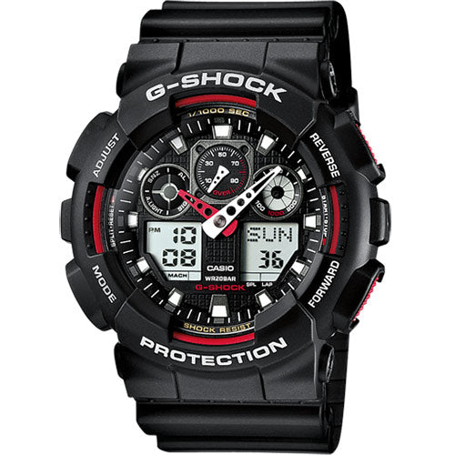 Casio G-Shock GA-100-1A4ER Chronograph Alarm Black Red Men's Watch - mzwatcheslk srilanka