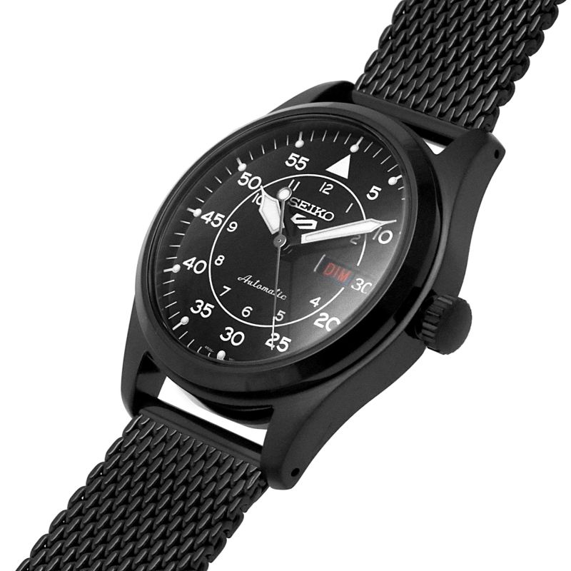 Seiko 5 Sports SRPH25K1 Flieger Automatic Black Dial Black Milanese Bracelet Men's Watch - mzwatcheslk srilanka