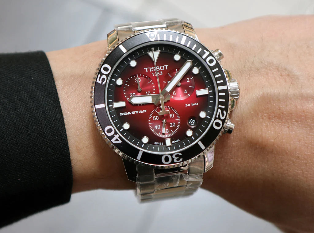 Tissot T1204171142100 Seastar 1000 Chronograph Red Dial Stainless Steel Men's Watch - mzwatcheslk srilanka