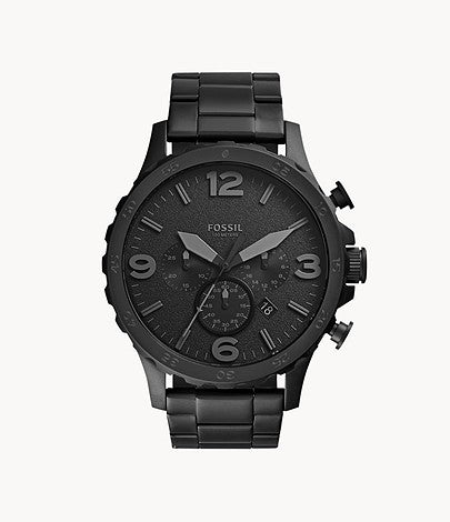 Fossil JR1401 Nate Black Chronograph Dial Black Stainless Steel Bracelet Men's Watch - mzwatcheslk srilanka