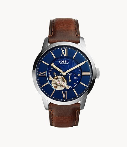 Fossil ME3110 Townsman Automatic Blue Dial Brown Leather Strap Men's Watch - mzwatcheslk srilanka