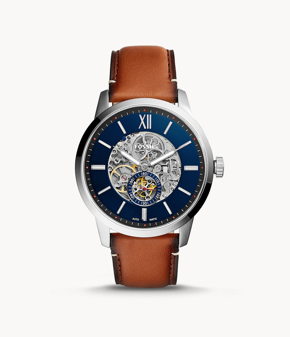 Fossil ME3154 Townsman Automatic Blue Open Heart Dial Brown Leather Strap Men's Watch - mzwatcheslk srilanka