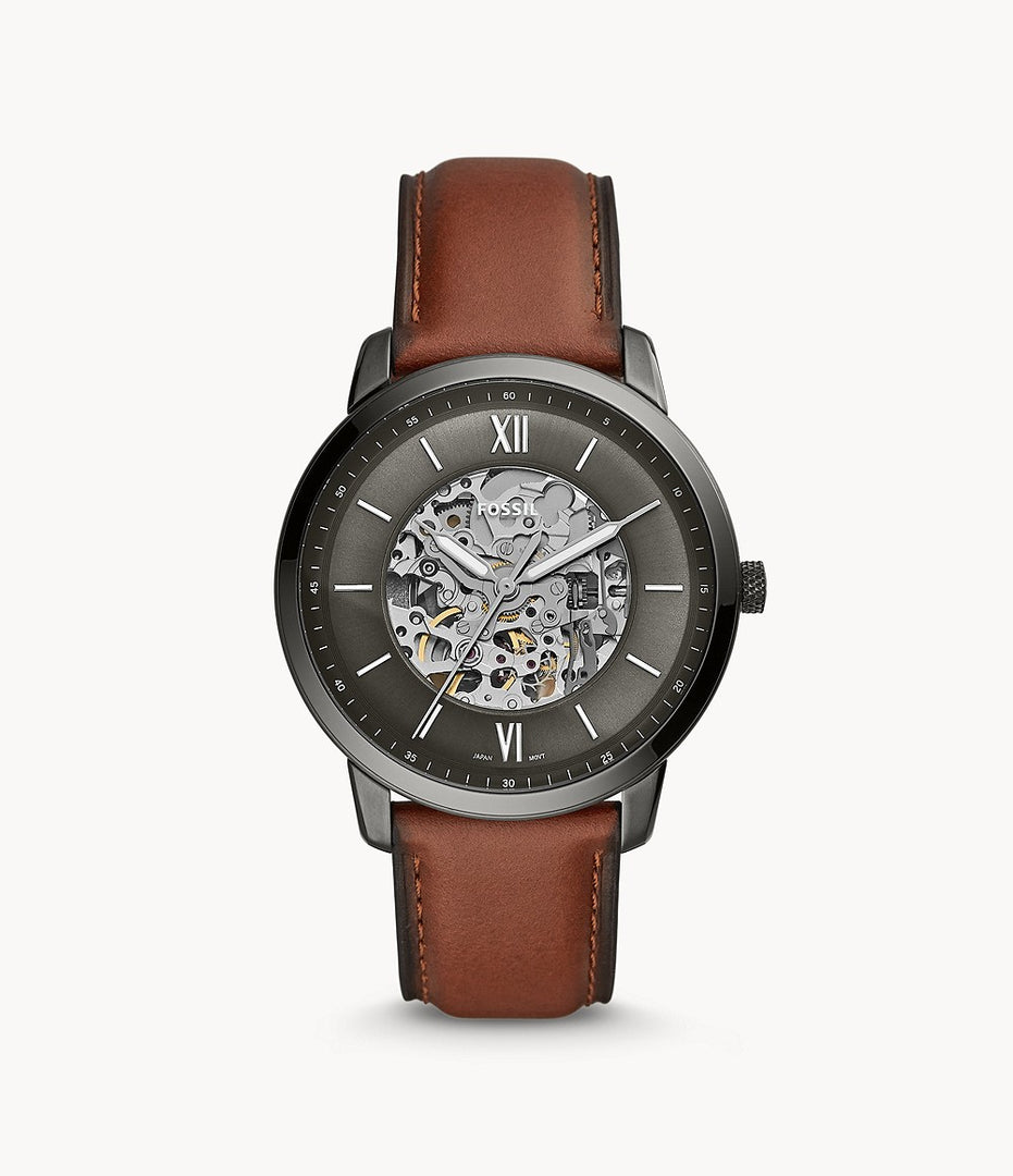 Fossil ME3161 Neutra Automatic Grey Open Heart Dial Brown Leather Strap Men's Watch - mzwatcheslk srilanka