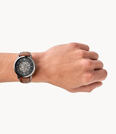 Fossil ME3161 Neutra Automatic Grey Open Heart Dial Brown Leather Strap Men's Watch - mzwatcheslk srilanka