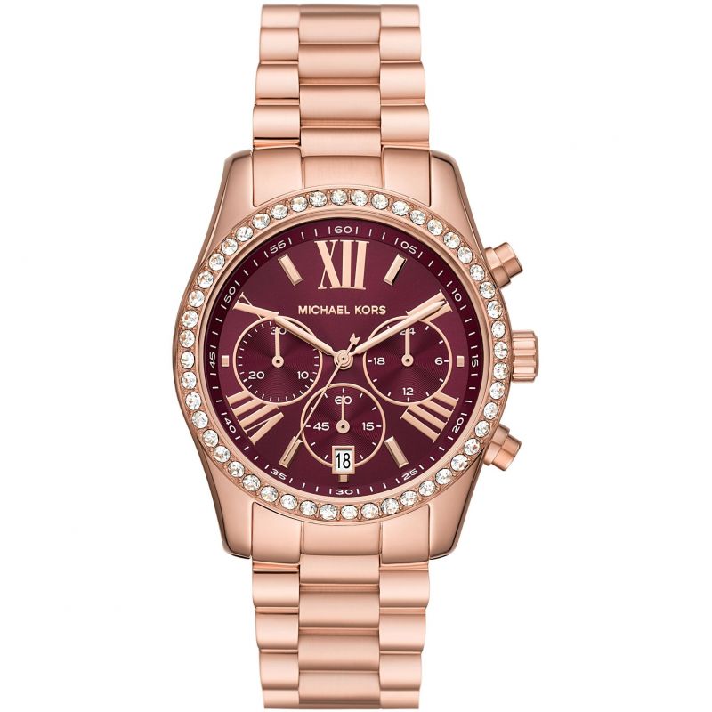 Michael Kors MK7275 Lexington Rose Gold Toned Burgundy  display picture 3