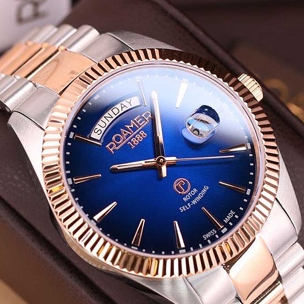 Roamer 981662 41 45 90 Primeline Day Date Blue Dial With Steel Bracelet Men's Watch - mzwatcheslk srilanka