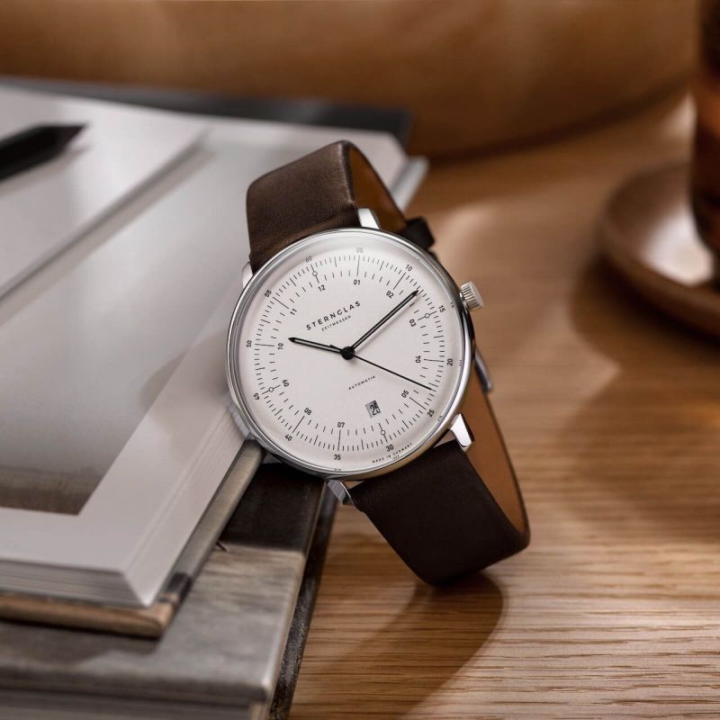 STERNGLAS S02-HH10-PR04 Hamburg Automatic White Dial Brown Leather Strap Men's Watch - mzwatcheslk srilanka