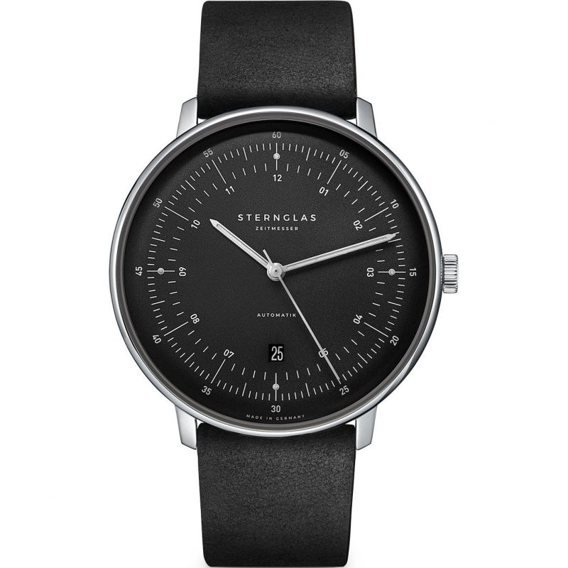 STERNGLAS S02-HH11-VI15 Hamburg Automatic Graphite Dial Black Leather Strap Men's Watch - mzwatcheslk srilanka
