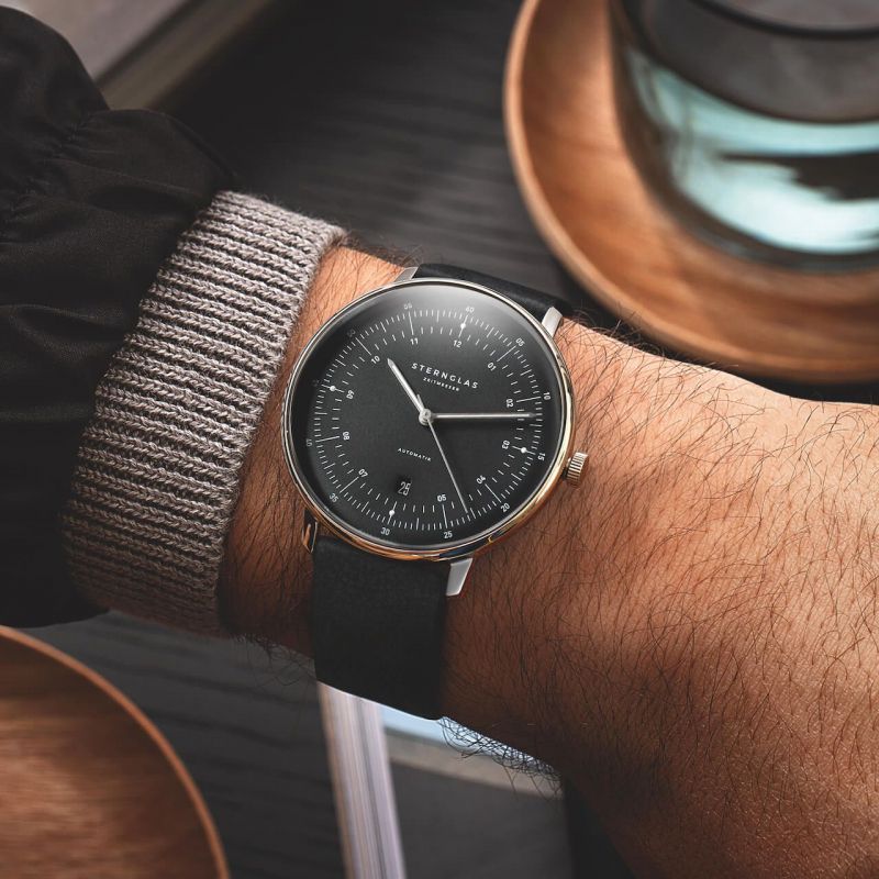 STERNGLAS S02-HH11-VI15 Hamburg Automatic Graphite Dial Black Leather Strap Men's Watch - mzwatcheslk srilanka