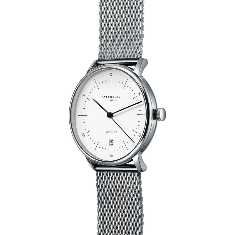 STERNGLAS S02-NA01-MI04 Naos Automatic White Dial Steel Mesh Bracelet Men's Watch - mzwatcheslk srilanka