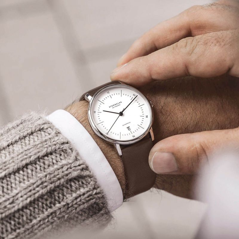 STERNGLAS S02-NA01-PR04 Naos Automatic 38mm White Brown Men's Watch - mzwatcheslk srilanka