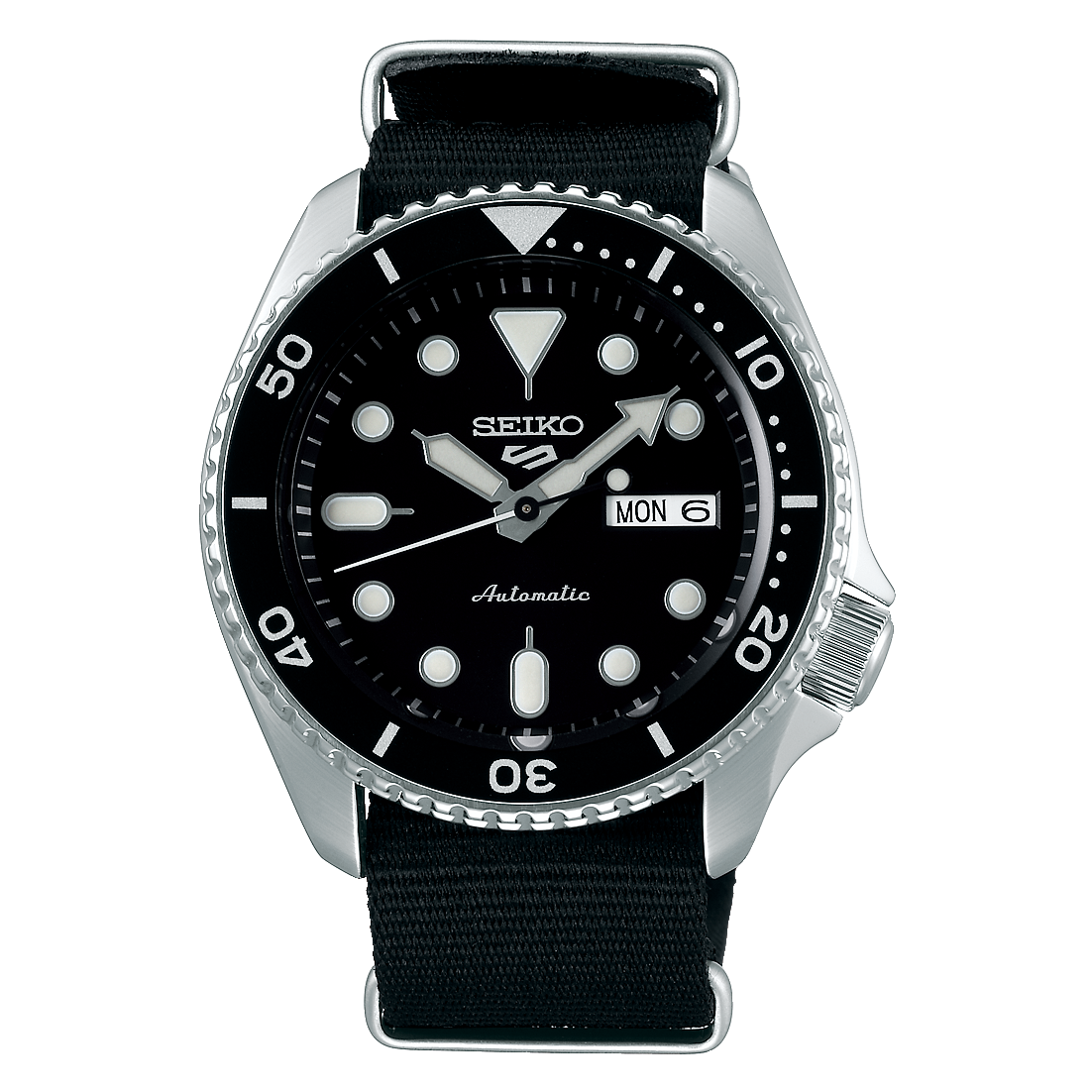 Seiko 5 sport automatic black canvas men's watch outlet