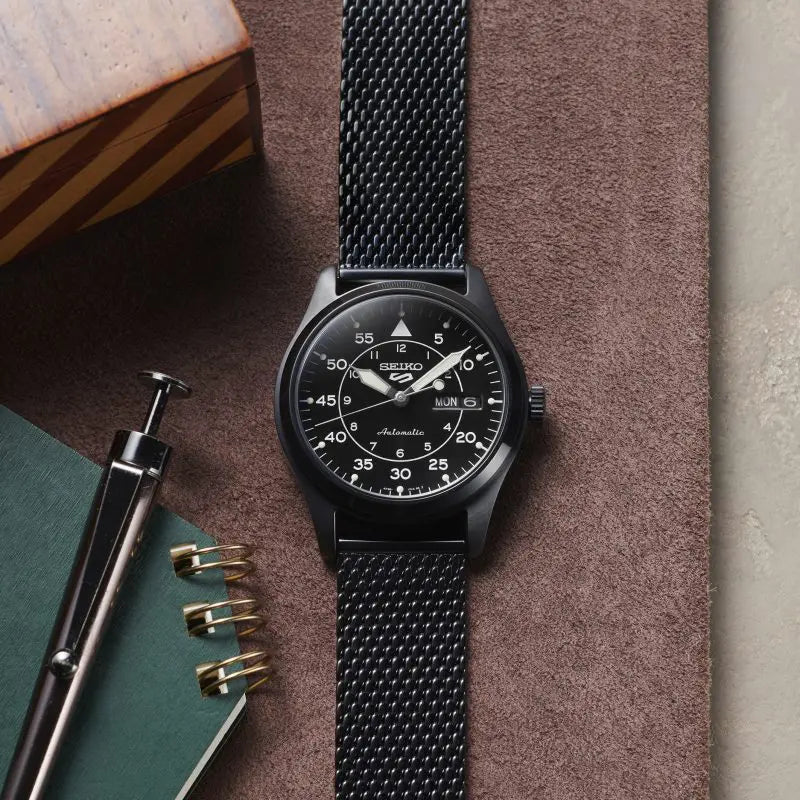 Seiko 5 Sports SRPH25K1 Flieger Automatic Black Dial Black Milanese Bracelet Men's Watch - mzwatcheslk srilanka