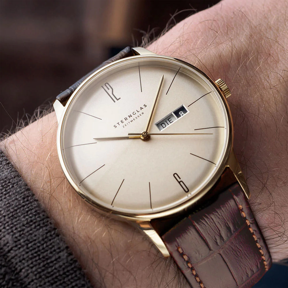 STERNGLAS S01-BE14-HE01 Berlin Quartz Sepia Gold Brown Leather Strap Men's Watch - mzwatcheslk srilanka