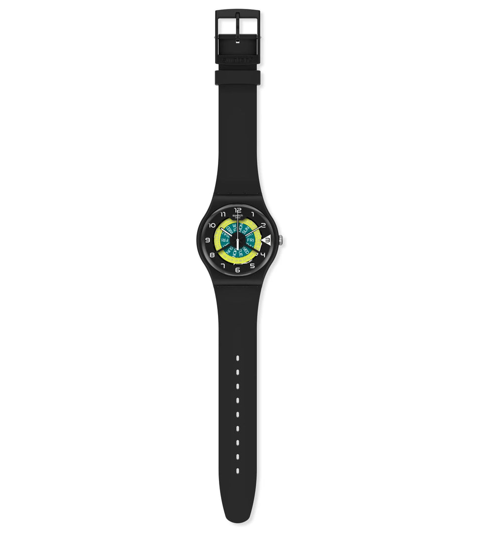 Swatch SUOB732 KEEP TURNING Black Silicone Strap Two Tone Dial Men's Watch - mzwatcheslk srilanka