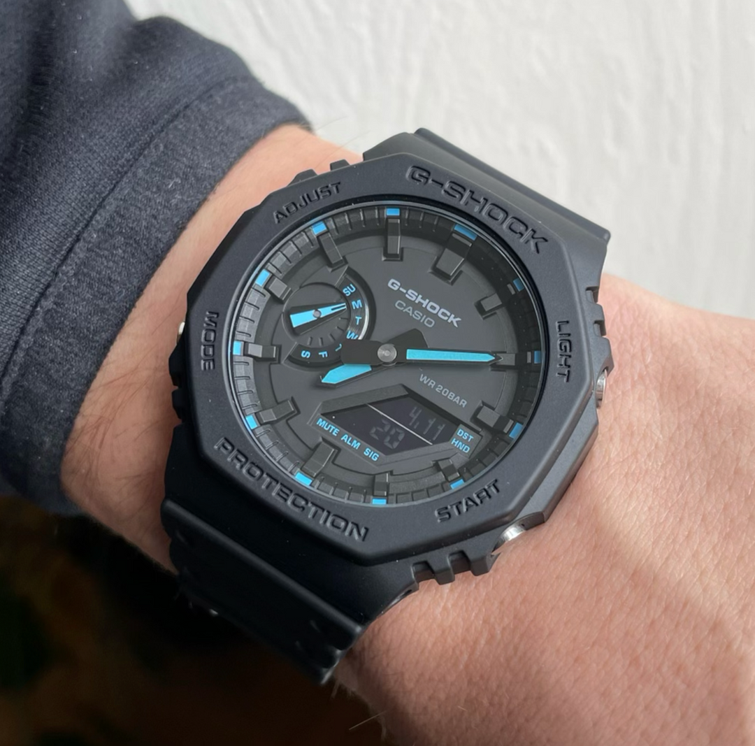 Casio G-Shock GA-2100-1A2ER 2100 Utility Black Series Blue Detailing Men's Watch - mzwatcheslk srilanka