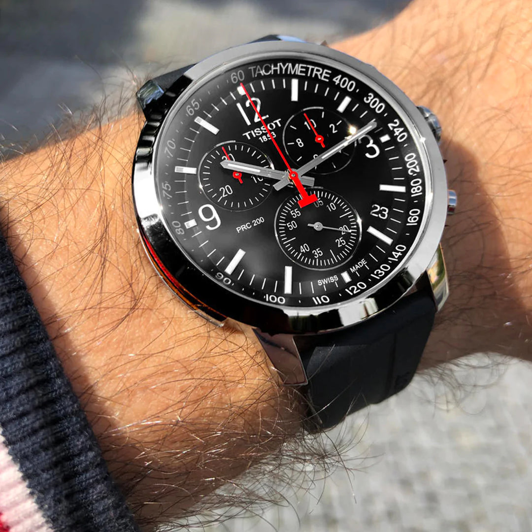 Tissot PRC 200 T1144171705700 Chronograph Black Dial Black Rubber Strap Men's Watch - mzwatcheslk srilanka