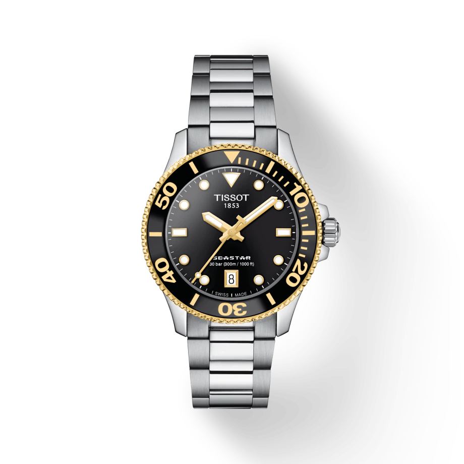 Tissot T1202102105100 Seastar 1000 36mm Black Dial Stainless Steel Bracelet Men's Watch - mzwatcheslk srilanka
