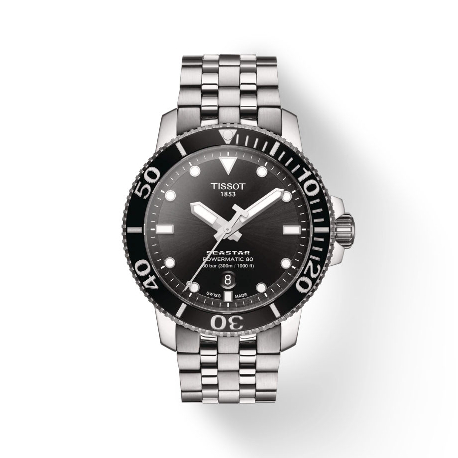 Tissot T1204071105100 Seastar 1000 Powermatic 80 Black Dial Stainless Steel Men's Watch - mzwatcheslk srilanka