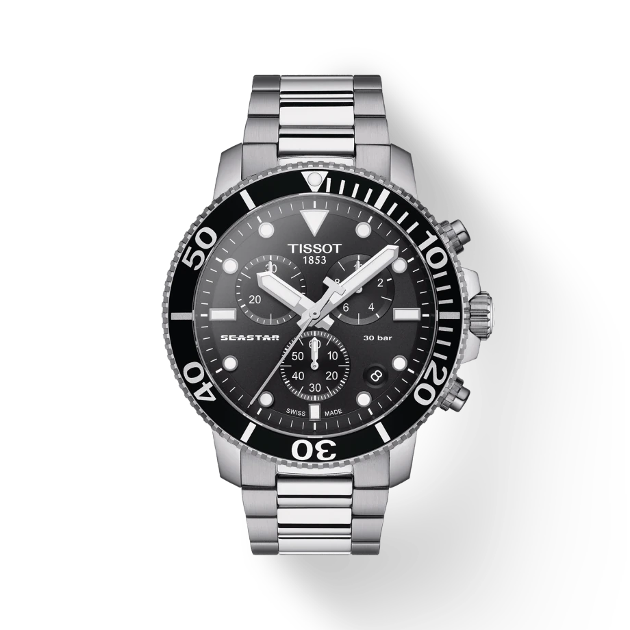 Tissot T1204171105100 Seastar 1000 Quartz Chronograph Black/Stainless Steel Men's Watch - mzwatcheslk srilanka