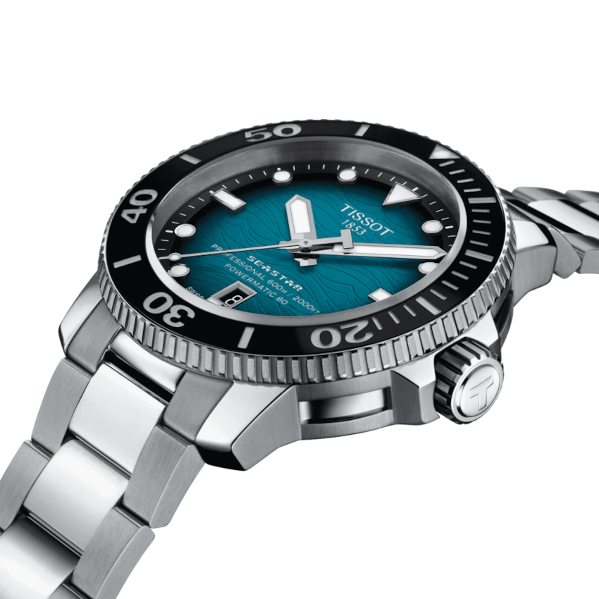 Tissot T1206071104100 Seastar 2000 Pro Powermatic 80 Turquoise Dial Steel Bracelet Men's Watch - mzwatcheslk srilanka