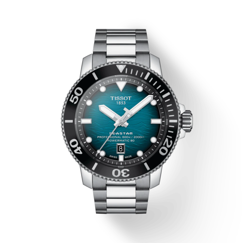 Tissot T1206071104100 Seastar 2000 Pro Powermatic 80 Turquoise Dial Steel Bracelet Men's Watch - mzwatcheslk srilanka