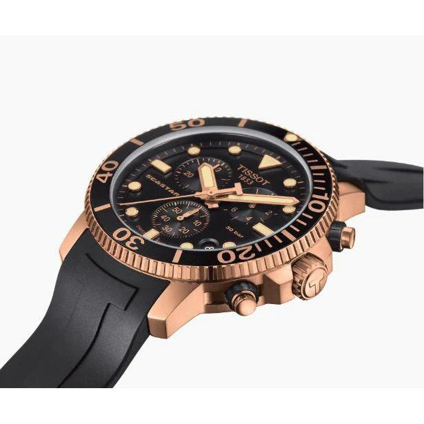 Tissot T1204173705100 Seastar 1000 Quartz Chronograph Black/Gold/Rubber Strap Men's Watch - mzwatcheslk srilanka