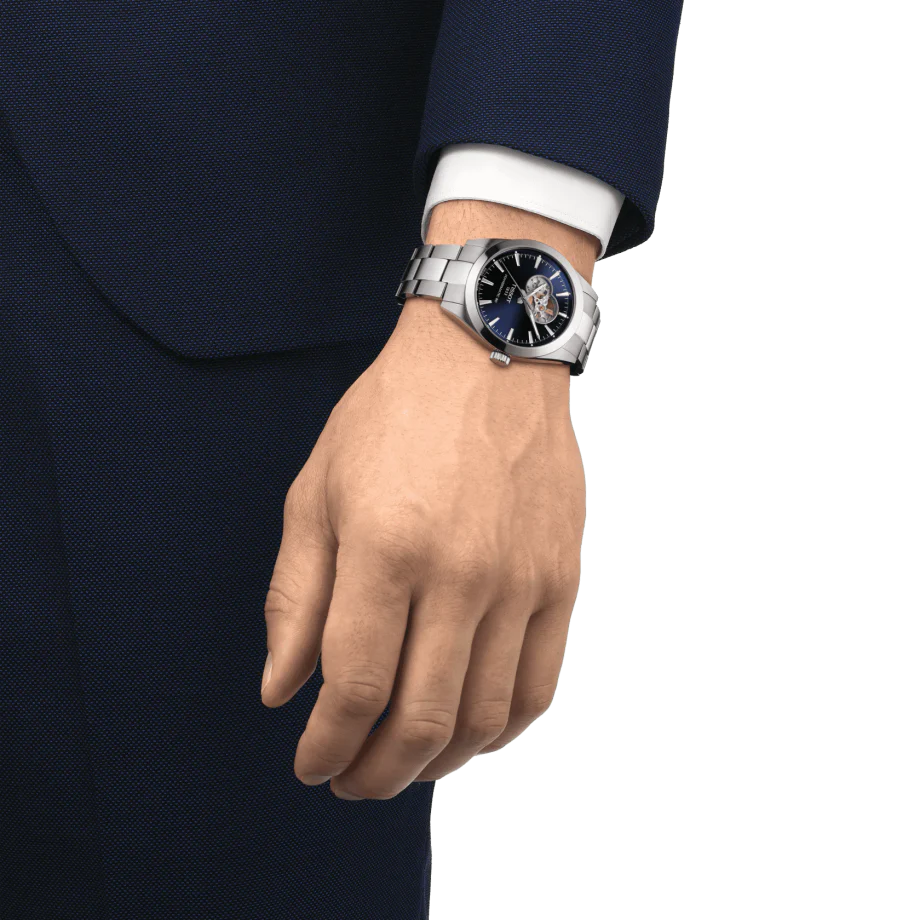 Tissot T1274071104101 Gentleman Powermatic 80 Blue Dial Open Heart Stainless Steel Bracelet Men's Watch - mzwatcheslk srilanka