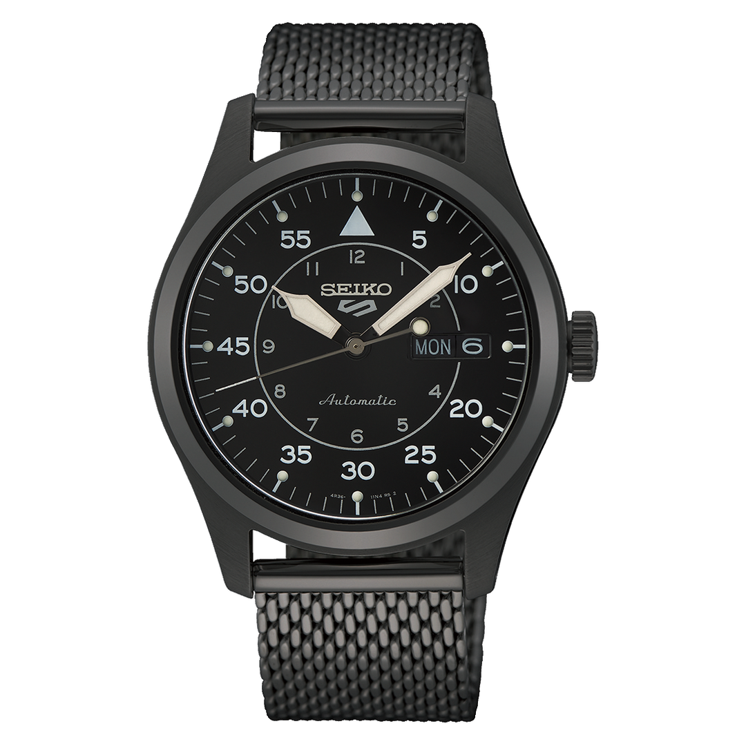 Seiko 5 Sports SRPH25K1 Flieger Automatic Black Dial Black Milanese Bracelet Men's Watch - mzwatcheslk srilanka