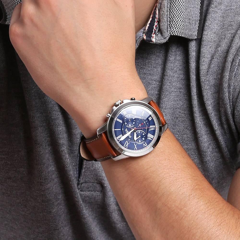Fossil FS5210 Grant Blue Chronograph Dial Brown Leather Strap Men's Watch - mzwatcheslk srilanka
