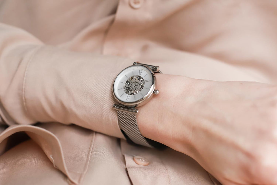 Fossil Carlie ME3176 Automatic  Silver Open Heart Dial Steel Mesh Bracelet  Women's  Watch - mzwatcheslk srilanka