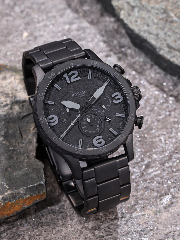 Fossil JR1401 Nate Black Chronograph Dial Black Stainless Steel Bracelet Men's Watch - mzwatcheslk srilanka