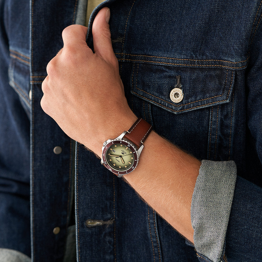 Fossil FS5961 Blue Green Dial Brown Eco Leather Strap Men’s Watch - mzwatcheslk srilanka
