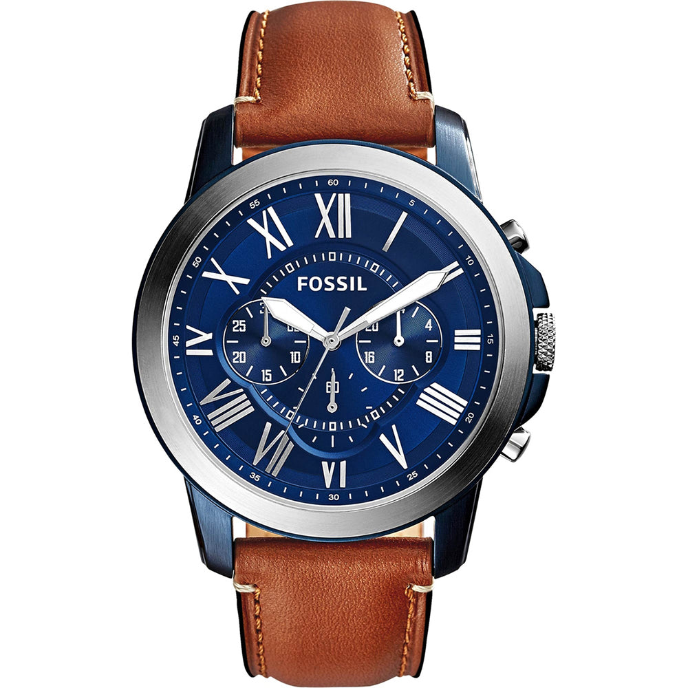 Fossil FS5151 Grant Blue Chronograph Dial Brown Leather Strap Men's Watch - mzwatcheslk srilanka