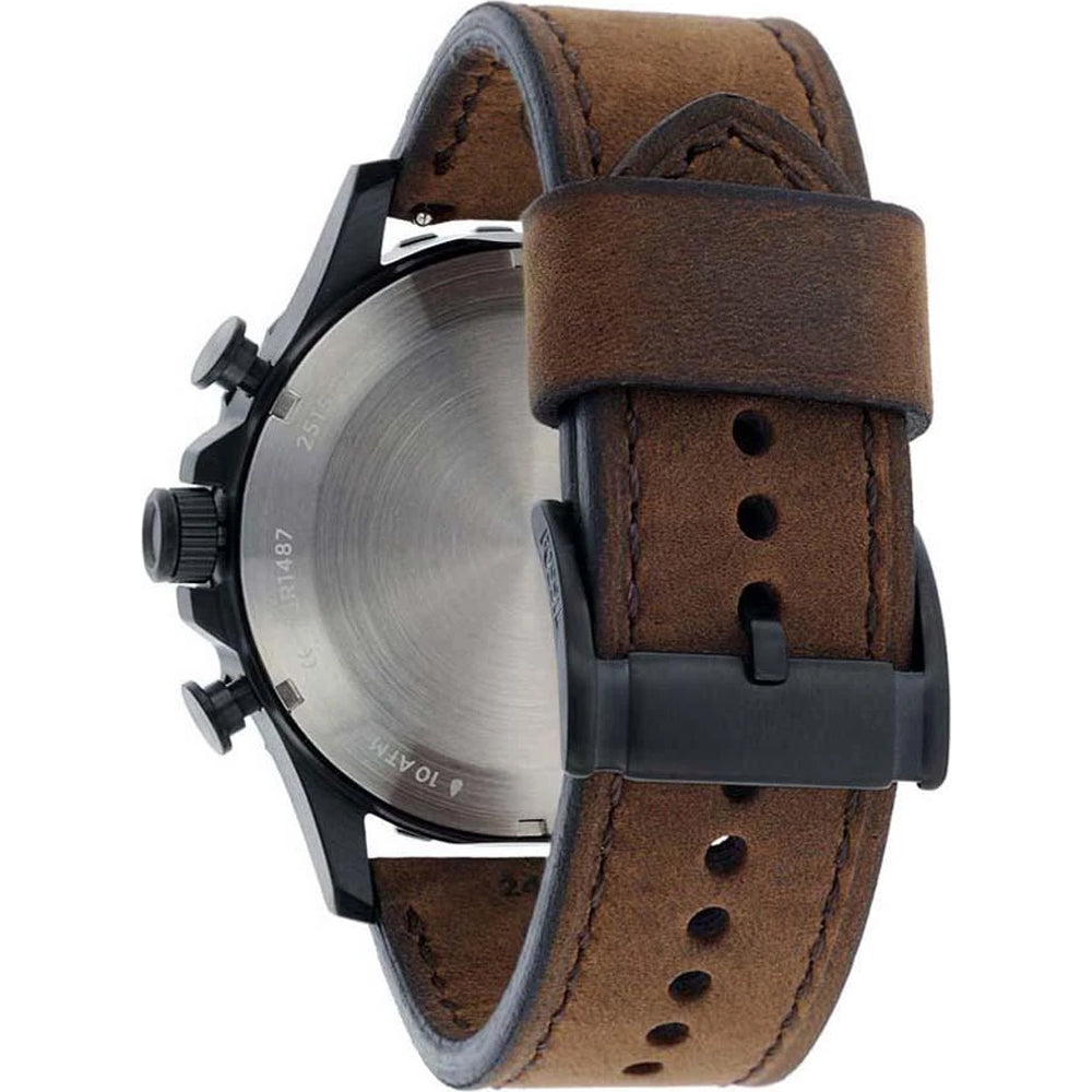 Fossil JR1487 Nate Brown Chronograph Dial Brown Leather Strap Men's Watch - mzwatcheslk srilanka