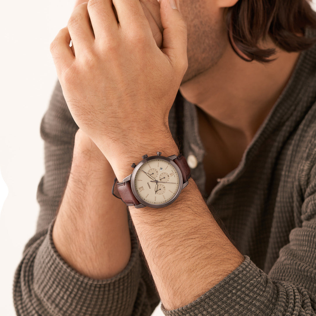 Fossil FS5941 Neutra Beige Chronograph Dial Brown Eco-Leather Strap Men's Watch - mzwatcheslk srilanka