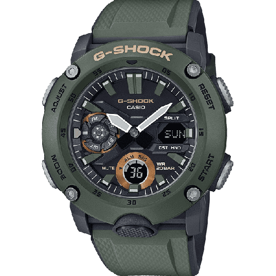Casio G-Shock GA-2000-3AER Carbon Core Guard Green Rubber Strap Men's Watch - mzwatcheslk srilanka