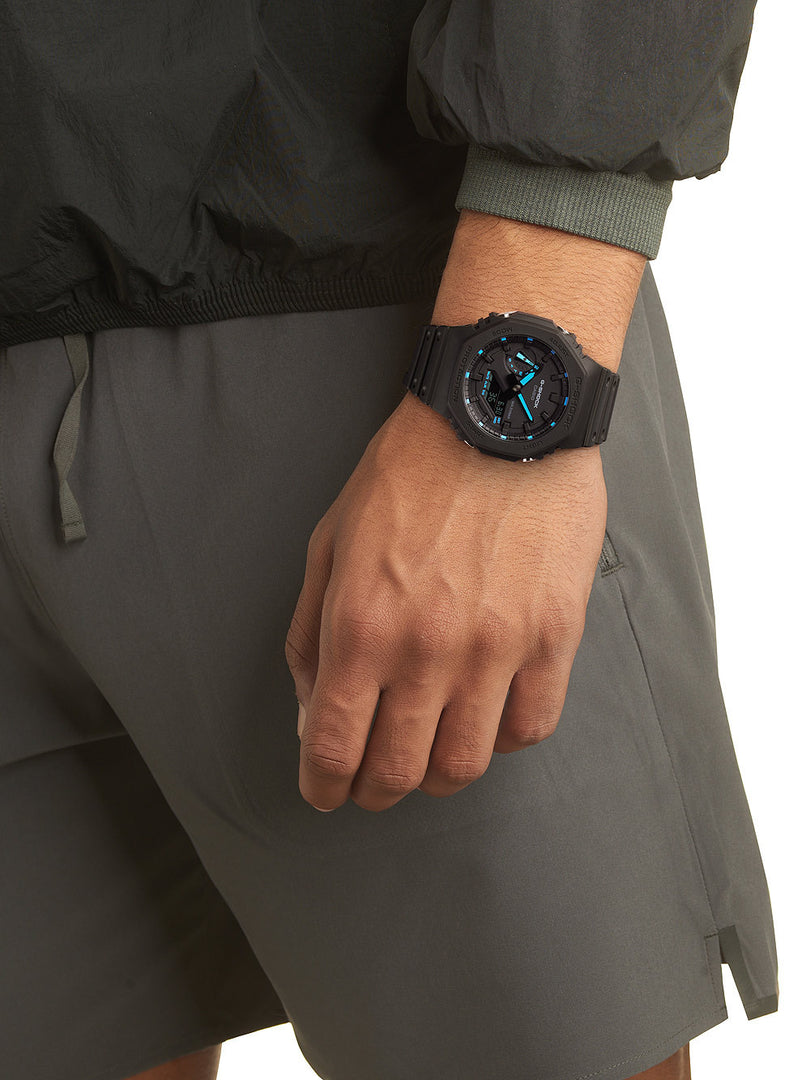 Casio G-Shock GA-2100-1A2ER 2100 Utility Black Series Blue Detailing Men's Watch - mzwatcheslk srilanka