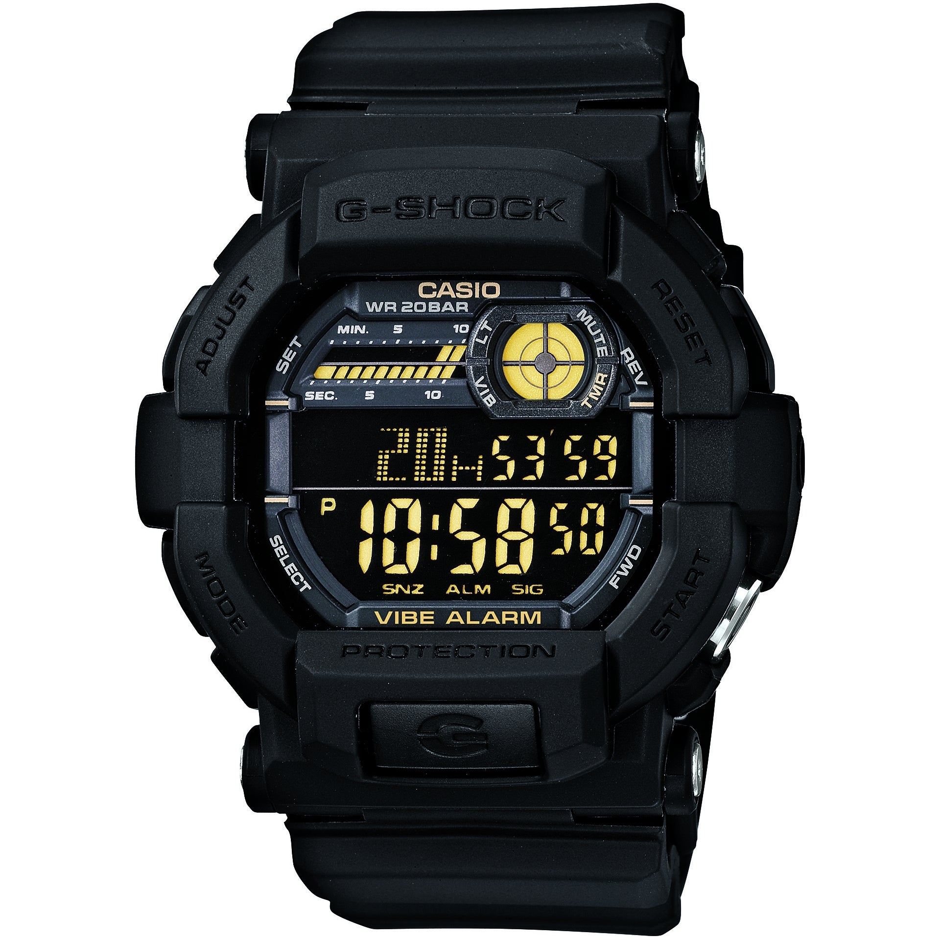 G-Shock GD-350-1BER Vibrating 5 Alarm Black Yellow Men's Watch –