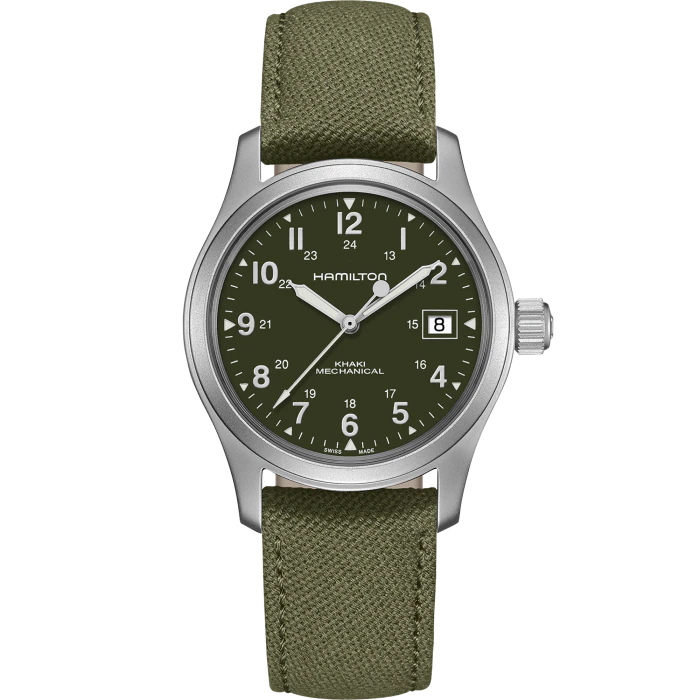 Hamilton H69439363 Khaki Field Officer Mechanical Green Canvas Strap Men's Watch - mzwatcheslk srilanka