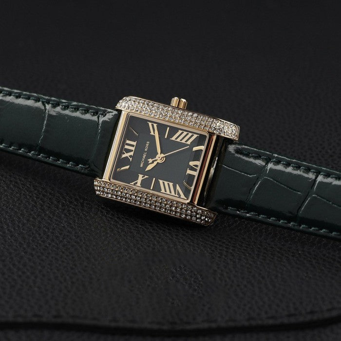 Michael Kors MK4697 Emery Green Rectangular Dial Green Leather