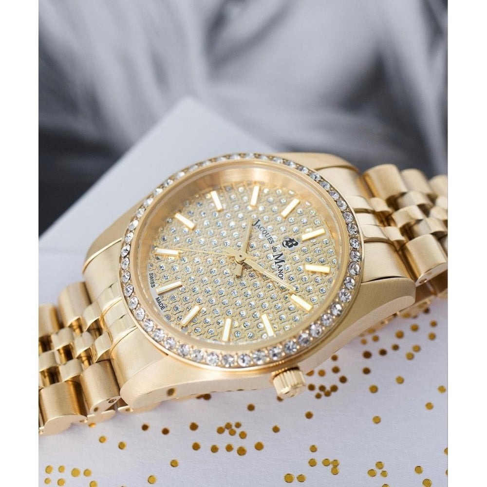 Jacques Du Manoir JWL01102 Inspiration Glamour 34mm Gold Pave Dial Gold PVD Steel Women's Watch - mzwatcheslk srilanka