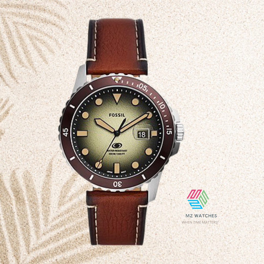 Fossil FS5961 Blue Green Dial Brown Eco Leather Strap Men’s Watch - mzwatcheslk srilanka